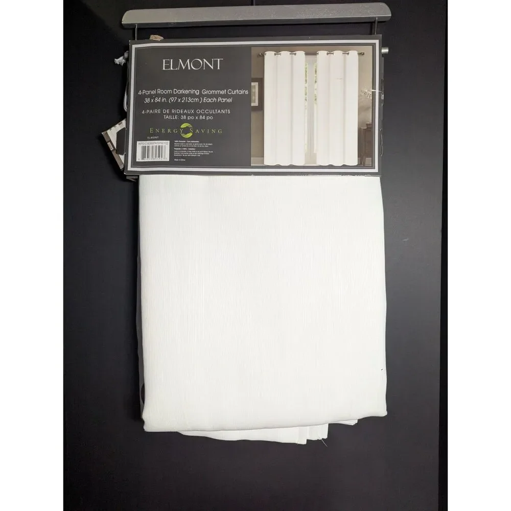 Elmont 4-Panel Room Darkening Grommet Curtains White 38 x 84 Energy Saving NWT